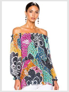 Diane von Furstenberg Camila Flower Power Silk Off Shoulder Floral Blouse 8